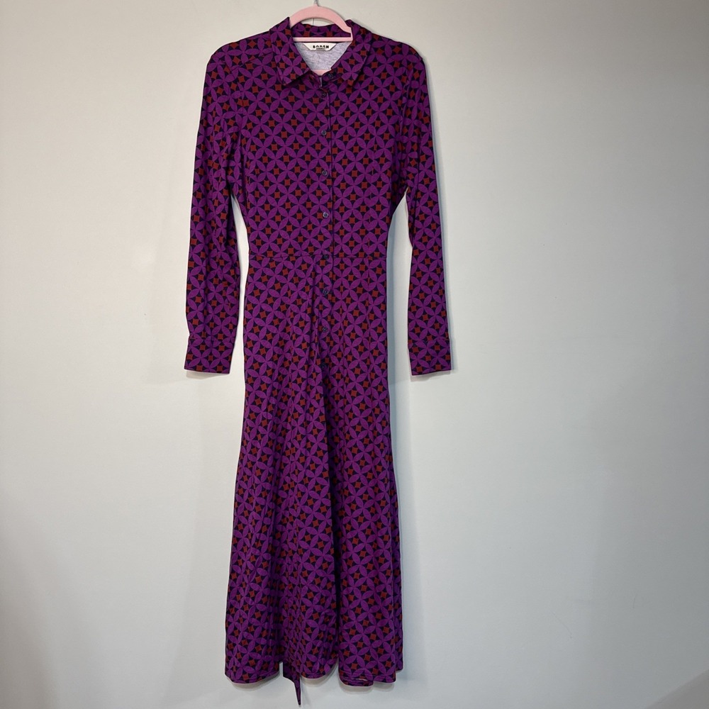 Boden Marcia Jersey Midi Shirt Dress Geo Print Womens Size UK 14R US 10R Tencel